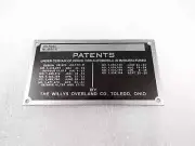 DATA PLATE FOR WILLYS OVERLAND KNIGHT 1926-1934 #V274-8