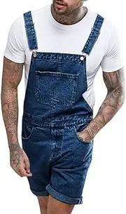 [Taoliyuan] Mens Bib Denim Overall Shorts Jean Romper Casual Workout Summer Button Jumpsuit