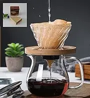 RROAD Pour Over Coffee Maker Manual Coffee Pot Dripper Brewer Glass Dripper Pour Over Set With Coffee Pot Filter Cup Bamboo Tray With 100 Filter Papers (650ML)