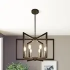 6-Light Modern Farmhouse Black Chandeliers for Entryway, Geometric Pendant Li...