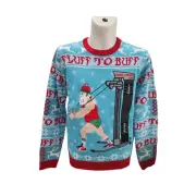 Blizzard Bay Mens Ugly Christmas Sweater Fluff To Buff Bodybuilding L NWT