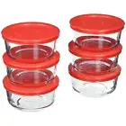 Pyrex Simply Store 7200 Glass Storage Bowl w/ 7200-PC Red Lid Cover (6-Pack)