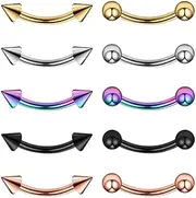 [Amagogo] 10Pcs 16G Stainless Steel Curved Eyebrow Ear Lip Bar Navel - Multi-color, 10mm