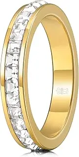 [Three Keys Jewelry] 3.5mm Gold Baguette Zircon Stainless Steel High Polished Wedding Band Engagement Ring for Men Women Comfort Fit