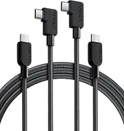Anker USB C Cable Right Angle, 240W 2-Pack 6 ft USB C to USB C Cable, 90 Degree Type C Braided Charging Cord, For iPhone 15, Samsung Galaxy S23, MacBook Pro 2020, iPad Pro, iPad Air 4, Pixel, and More