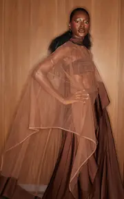[SISIANO] Rebecca Mesh-Paneled Crepe-Silk Cape Top