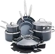 GreenPan Valencia Pro Hard Anodized Induction Safe Healthy Ceramic Nonstick Cookware 16-Piece Pots and Pans Set, Gray