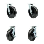 8 Inch Phenolic Swivel Caster Set with Ball Bearings 2 Brakes Service Caster