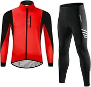 [WOSAWE] Thermal Fleece Cycling Clothing Set Biker Wind Jackets with 3D Padded Tight Pants