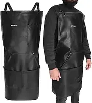 Professional Multi-Use PU Leather Black Apron – Adjustable Apron for Cooking, BBQ, Butcher, Barber, Gardening & DIY with Pockets. Waterproof Apron, Chef Apron, Aprons for Women and Men