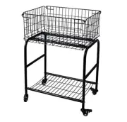 Rolling Wire Laundry Basket with Wheels,Metal luandry cart for Room Black
