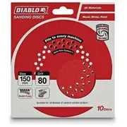 DIABLO 125mm 80-Grit Multi-Hole Hook & Loop Sanding Disc - 10 Piece 2608603272