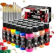 Fantastory Acrylic Paint Set, 24 Colors(2oz/60ml), Professional Craft Paint, Art Supplies Kit for Adults Canvas/Fabric/Rock/Glass/Stone/Ceramic/Model/Wood Painting with 12 Brushes