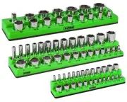 60037-3-Piece SAE Magnetic Socket Organizers Set - GREEN - Includes 1/4 in, 3...