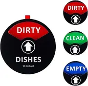 Kichwit Clean Dirty Dishwasher Magnet with the 3rd Option “Empty”, Non-Scratch Strong Magnet Backing, Residue Free Adhesive Included, 3.5” Diameter, Black