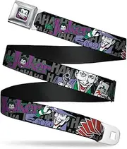 [Buckle-Down] Seatbelt Belt - The Joker Pose/Cards/HAHAHAHA Black/Gray - 1.0" Wide - 20-36 Inches in Length