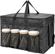 XXXL Insulated Cooler Bag Reusable Grocery Shopping Bag with Zipper Closure,Keep Food Hot or Cold,Ideal for Catering,Instacart,Grocery Transport,Black Color,23"W x 15"H x 14"D (with Cup Holder)