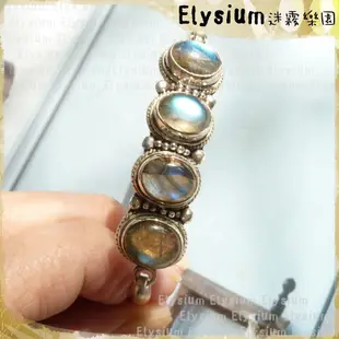 Elysium‧迷霧樂園 〈CLS001E〉尼泊爾‧四顆款 透亮藍光 拉長石 925銀 搭扣型手鐲/手環