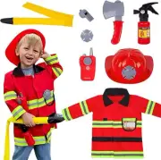 Liberry Fireman Costume For Kids 3 4 5 Years Old, Firefighter Tools With Fire