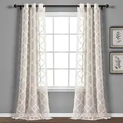 [Lush Decor] Avon Trellis Grommet Sheer Window Curtain Panel Pair, 95" Long x 38" Wide, Beige