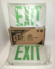 Lithonia Lighting Thermoplastic White LED Green Exit Sign Contractor Select NIB