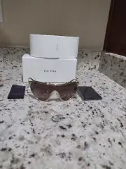 Prada woman sunglasses spr 72v gold frame brown lenses