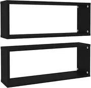 vidaXL 2X Wall Cube Shelves Home Office Storage Hanging Floating Display Wall Mounted Organiser Living Room Furniture Black Engineered Wood