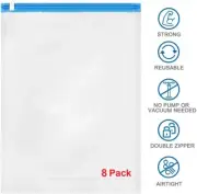 8 Pack Space Saver Storage Travel Roll Up ZipLock Compress Bags No Vacuum Needed