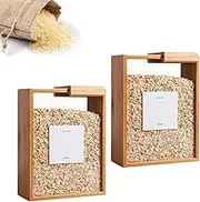 Wooden Cereal Storage Box, Acrylic Wooden Cereal Organizer, Clear Moisture Proof Rice Storage Container, with Slide Lid for Grains Cereals Dry Goods, Snack, Rice, Flour (C#2-2 PCS)