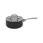 Gourmet Kitchen Meteore Non-Stick Saucepan with Flat Lid Black with Silver Handle 20cm
