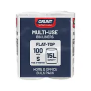 Grunt 15L Multi-Purpose White Flat Top Rubbish Bags 100 Pack