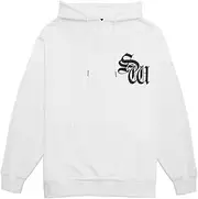 [improves] Inprobe 70207 Men's Hoodie (SIDEWAY Stance) Black Letter Satin Patch Fleece Pull Hoodie, White, White, S
