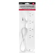 Power 4 Outlet Powerboard 1m Lead Extension Power Board Strip Cord/Socket White