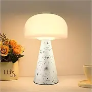 Cute Mushroom Table Lamp with Touch Switch, Natural Style Portable Cordless LED Dimmable Soft Light Lamp (Black)