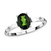AWESOME 1.65ctw Russian Chrome Diopside & Zircon Ring Rhodium Plated Size 6