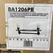 Murray Feiss New BA1206PB Polished Brass 24” Glass Shelf Towel Holder Bathroom