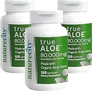 NatureCity TrueAloe Organic Aloe Vera - 120 Capsules 200mg per capsule (200:1 Extract) - 3 Pack