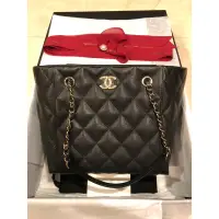 在飛比找蝦皮購物優惠-Chanel tote bag 黑色荔枝牛皮 淡金釦 拖特包