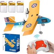 Toileum RC Plane, 2.4Ghz Remote Control Airplane with 3 Batteries & 6-axis Gyro Stabilizer, 2 Channel RTF PT-17 RC Toy, Easy to Fly for Beginners Kids Boys Girls Adults (Yellow)