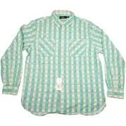 New $229 RRL Ralph Lauren Shirt Green / Cream Double RL Farrell Workshirt Medium