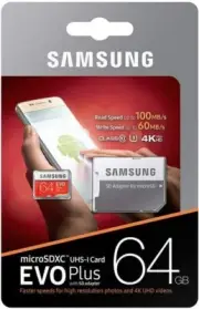 Samsung 64GB MicroSDXC EVO Plus Memory Card w/Adapter, (MB-MC64GA/EU)
