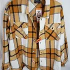 HFX Yellow and Navy Plaid Long Sleeve Shacket Sz Small.