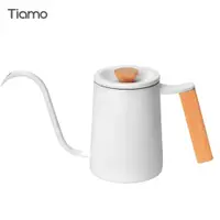 在飛比找PChome24h購物優惠-Tiamo 質感櫸木方把手細口壺 600ml - 霧白(HA