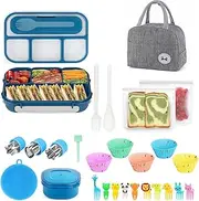Bento Box,Bento Lunch Box,27 PCS Bento Box Accessories Including Reusable Ziplock Bags Silicone,Cookie Cutters,Silicone Cupcake Liners,Lunch Bag,Fun for Bento Lunch Box for Kids