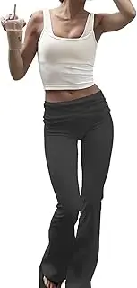 [YETOWA] Women's Summer 2 Piece Outfit Slim Camisole Top Low-Rise Flared Pants Set Versatile Activewear for Yoga Leisure