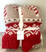Pottery Barn Gingerbread spice family Fair Isle Jacquard Sherpa throw blanket