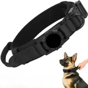 AirTag Dog Collar With Handle Tactical Dog Collar For Large Medium Dogs-Black