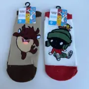2 Pair Looney Tunes Baby Taz And Marvin The Martian Kids Ankle Socks NWT
