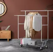 6FT Double Rail Clothes Rack Coat Stand Adjustable Garment Rolling Hanger