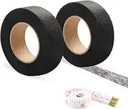 2 Rolls Iron Hemming Tape, Hemming Web, Iron On Tape for Skirts, Pillows, Jeans and Curtains,2cm Wide * 24 metres Long with Tape Measure(Black)